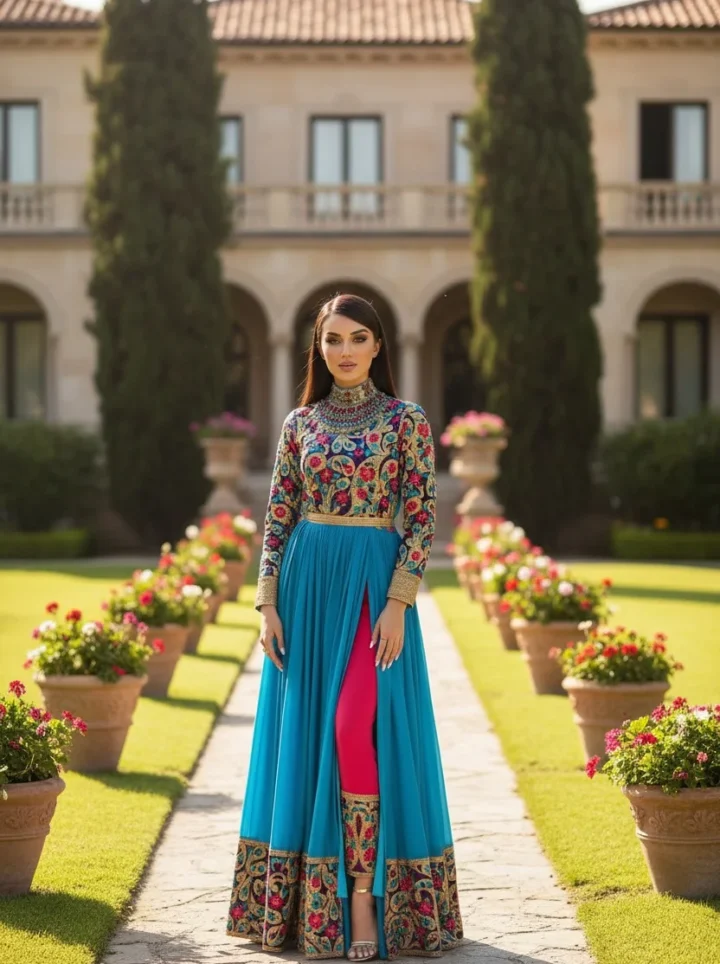 Azure Floral Modern Afghan Dress