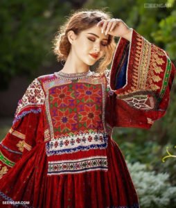 Crimson Floral Afghan Dress / Red Afghan Dress / Zardozi Dress